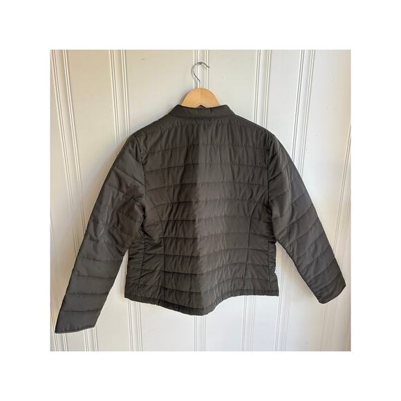 Chicos Quilted Open Front Embellished Jacket Olive Green Women's Size 1 - Picture 2 of 6